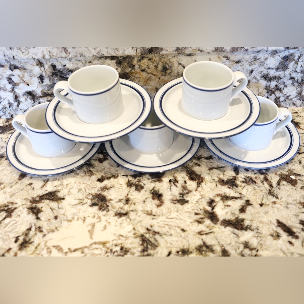 Dansk Christianshavn Blue Set of 5 Tea Coffee Cups and Saucers